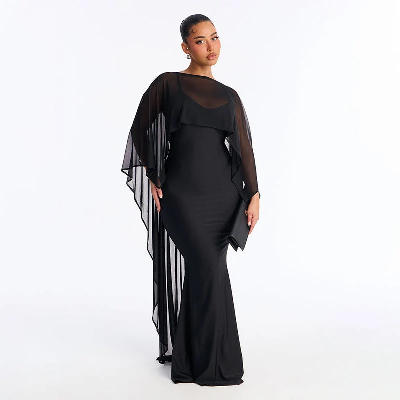Damen Glamouröses Abendkleid mit fließendem Chiffonüberwurf und figurbetonter Silhouette