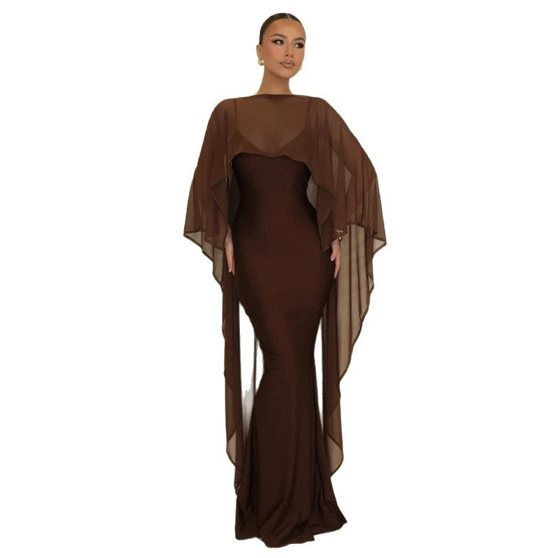 Damen Glamouröses Abendkleid mit fließendem Chiffonüberwurf und figurbetonter Silhouette