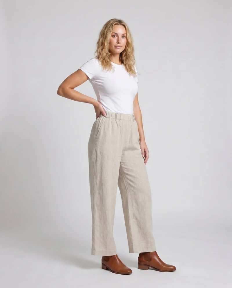 Damen luftige Leinen-Culotte mit elastischem Bund und seitlichen Taschen