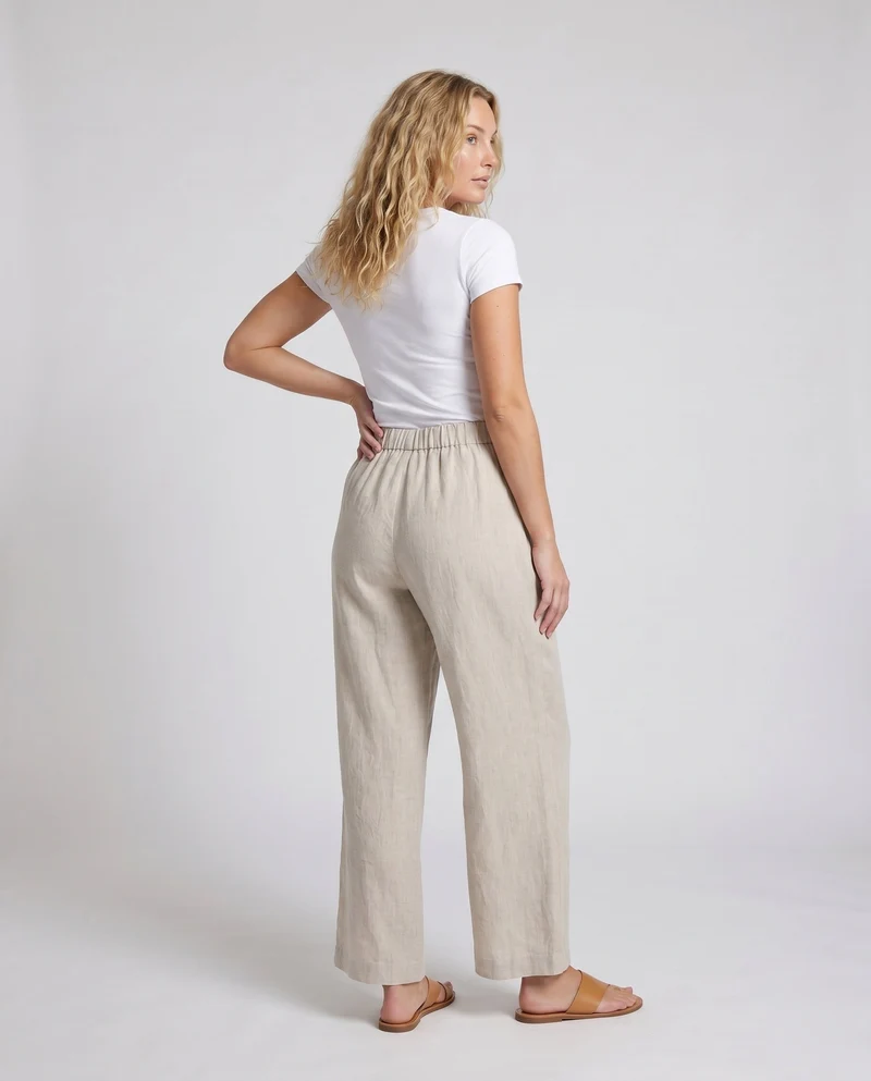 Damen luftige Leinen-Culotte mit elastischem Bund und seitlichen Taschen