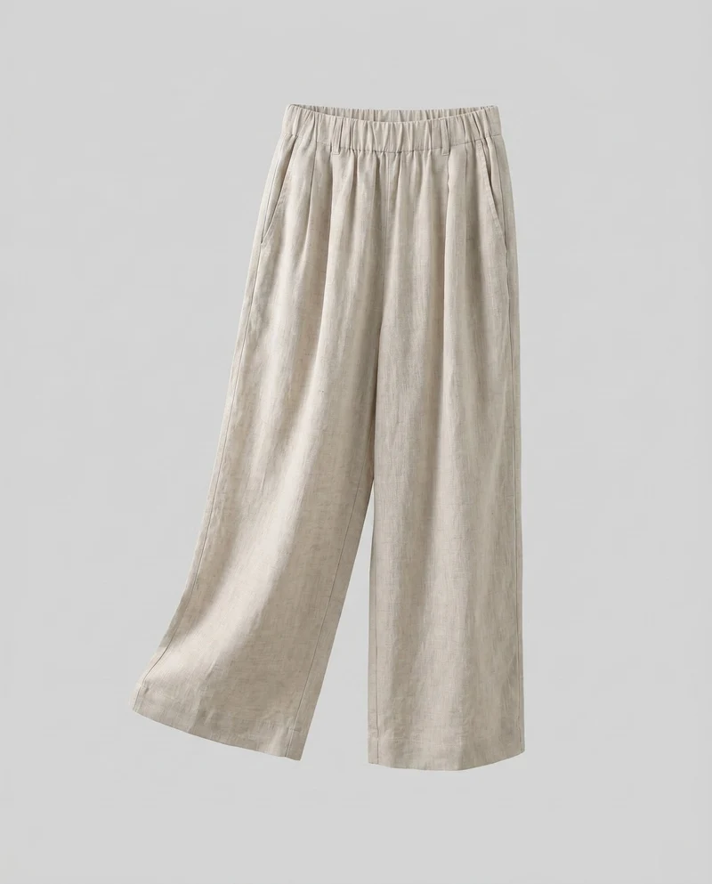 Damen luftige Leinen-Culotte mit elastischem Bund und seitlichen Taschen
