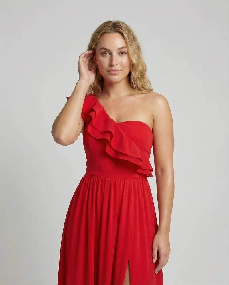 Damen Edle Einseitige Rüsche MischgewNord Taschene Abendkleid