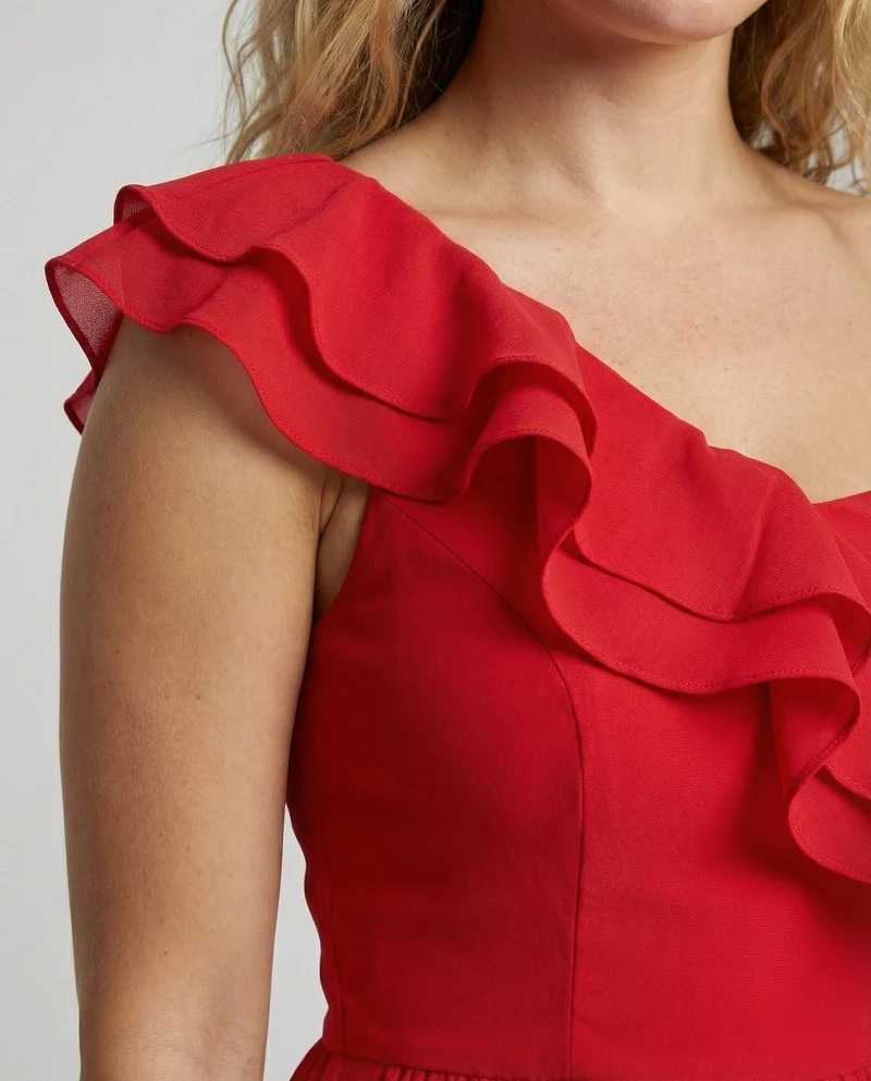 Damen Edle Einseitige Rüsche MischgewNord Taschene Abendkleid
