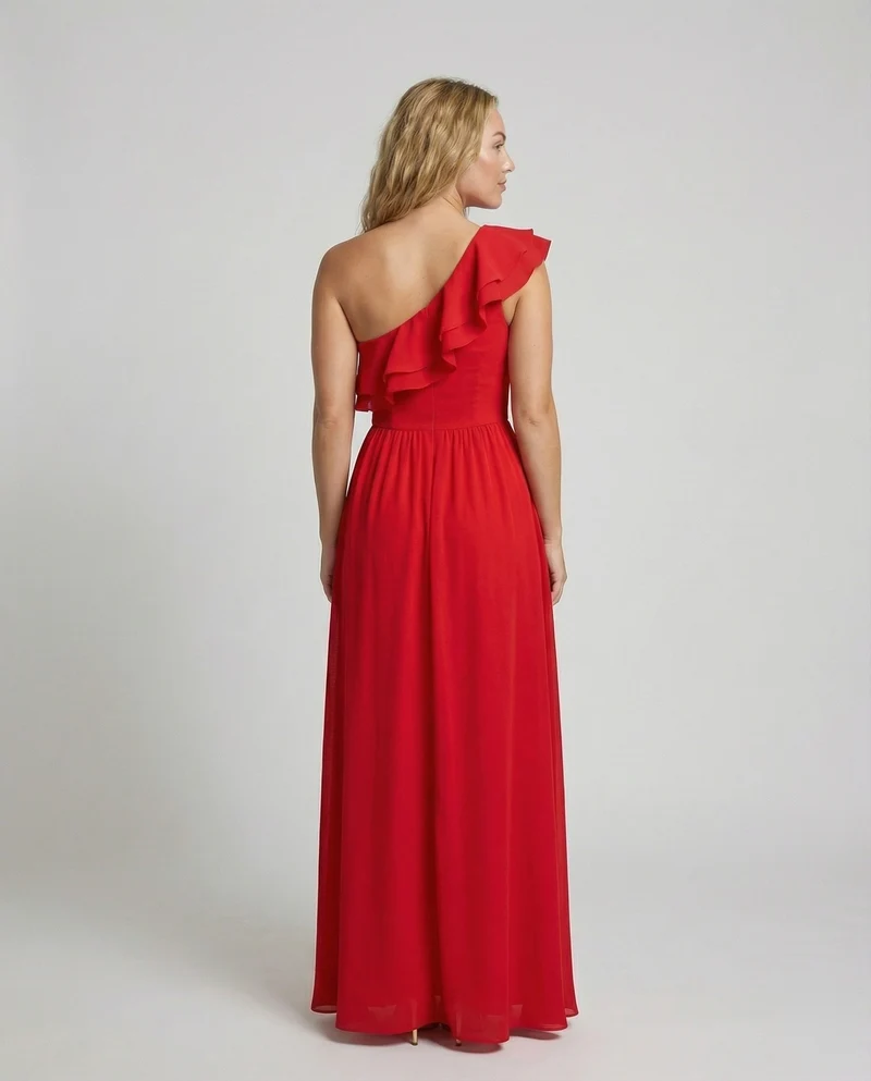 Damen Edle Einseitige Rüsche MischgewNord Taschene Abendkleid