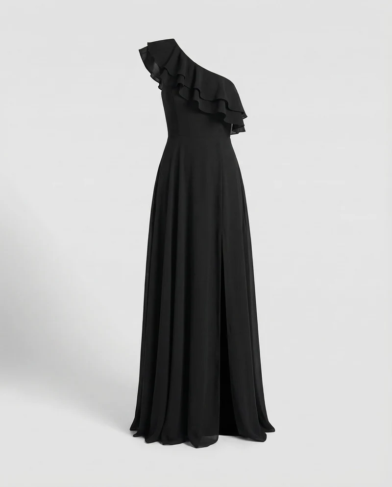 Damen Edle Einseitige Rüsche MischgewNord Taschene Abendkleid