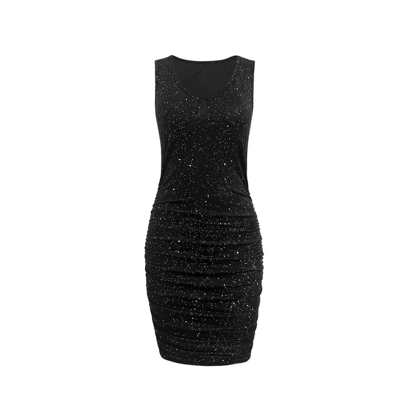 Damen Figurnahes Party-Kleid mit schimmerndem Design und V-Ausschnitt