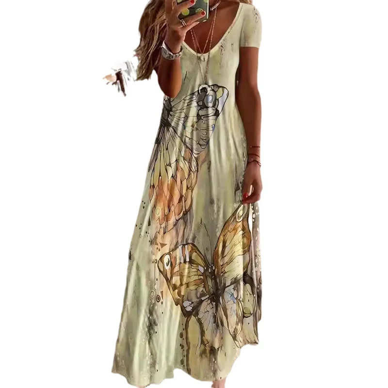 Damen Maxikleid mit buntem Schmetterlingsdruck Nord Taschen