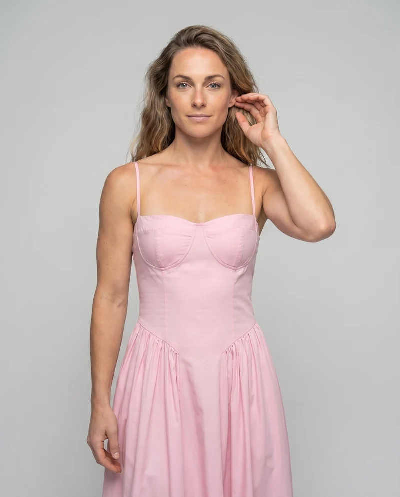 Damen Romantische Geformte Brustpartie MischgewNord Taschene Corsagen-Midikleid