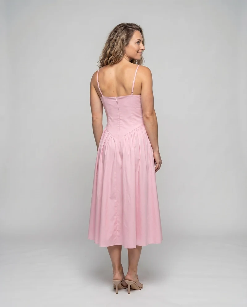 Damen Romantische Geformte Brustpartie MischgewNord Taschene Corsagen-Midikleid