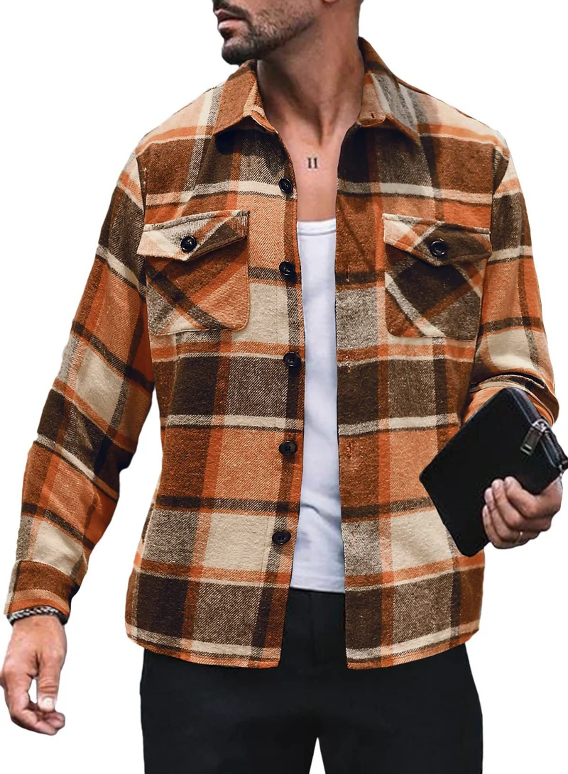 Herren Flanellhemd mit Karomuster und funktionalen Taschen
