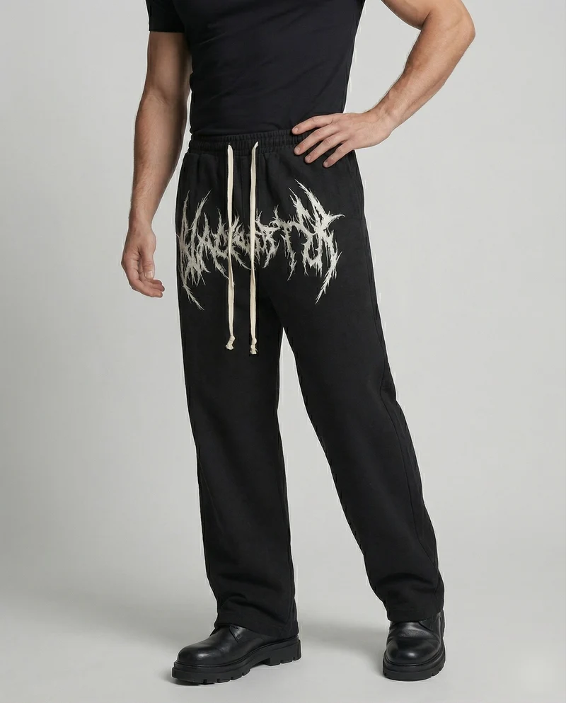 Herren nan ultrabreite Streetwear-Sweathose mit hohem Komfortbund, extra langen Kordeln und markantem Metal-Logo-Print Nord Taschen
