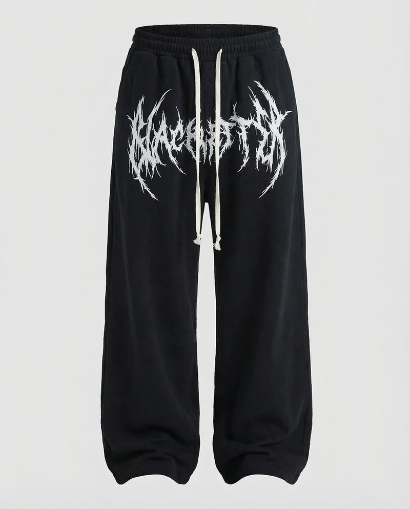 Herren nan ultrabreite Streetwear-Sweathose mit hohem Komfortbund, extra langen Kordeln und markantem Metal-Logo-Print Nord Taschen