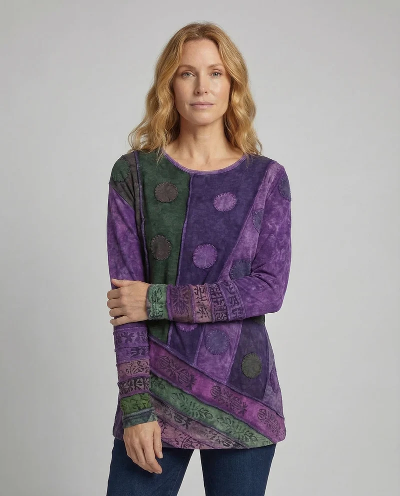 Damen Patchwork-Tunika Samtvelours