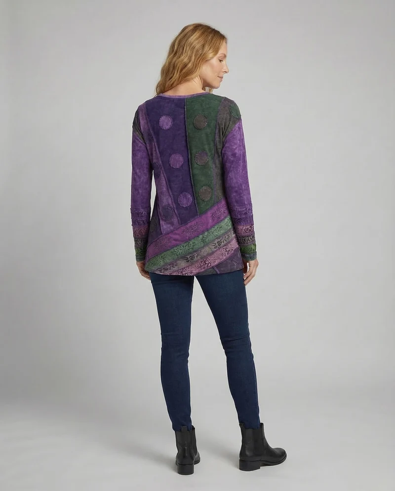 Damen Patchwork-Tunika Samtvelours
