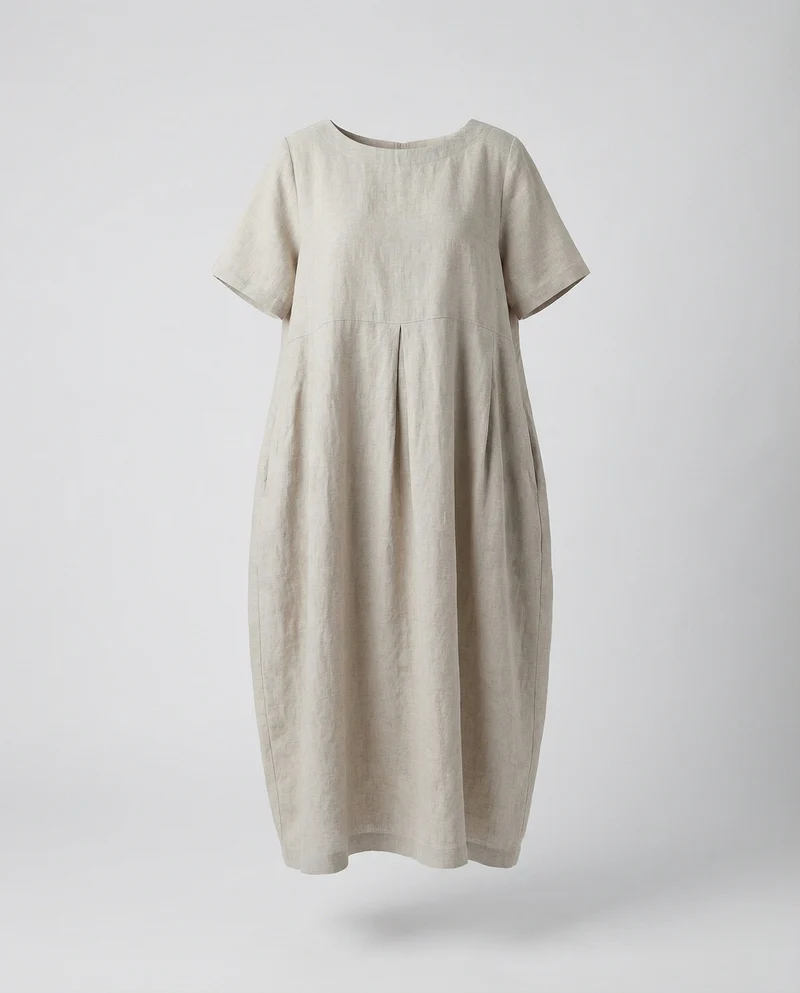Damen Fließende Vordere-Falte Leinen-Maxikleid