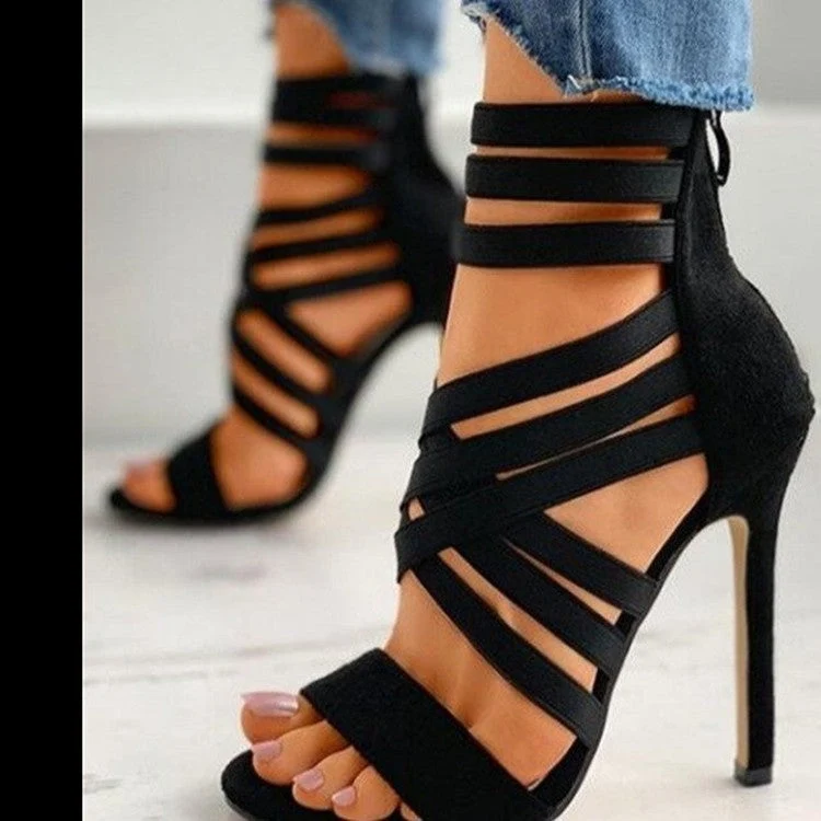 Damen Offene High-Heel Sandaletten mit elastischen Riemen