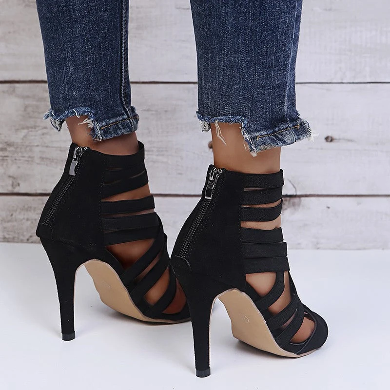Damen Offene High-Heel Sandaletten mit elastischen Riemen