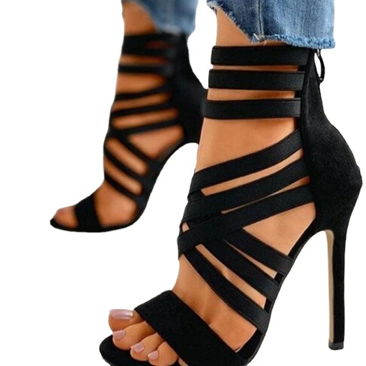 Damen Offene High-Heel Sandaletten mit elastischen Riemen
