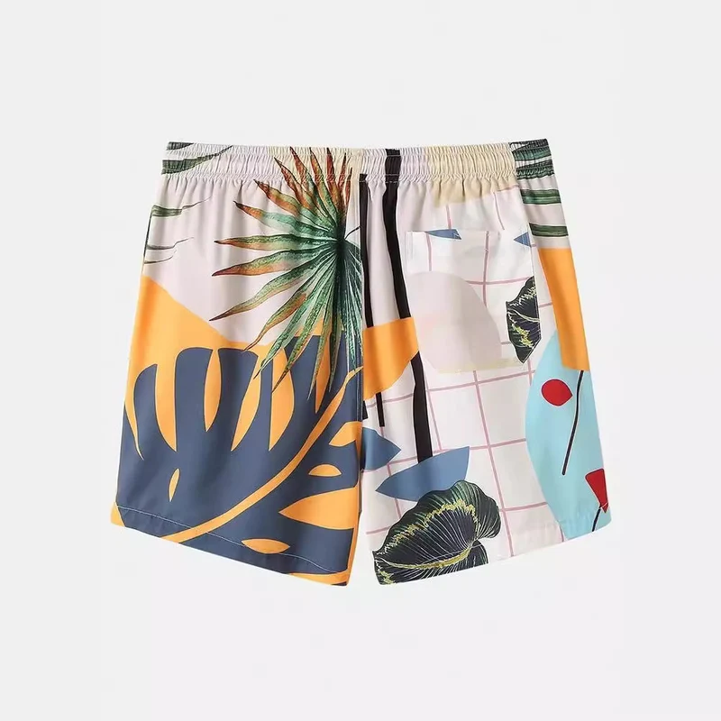 Herren Freizeit Hemd und Shorts Set mit farbenfrohem Pflanzenmuster Nord Taschen