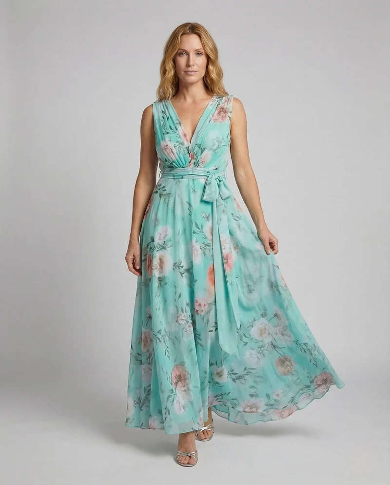 Damen Wickel Maxikleid aus Chiffon
