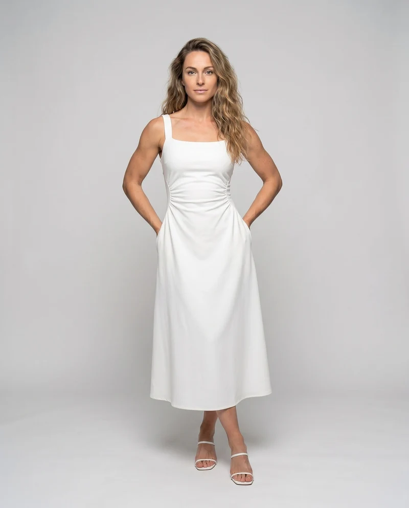 Damen Midi-Kleid mit schickem Quadrat-Ausschnitt und elegantem Schnitt