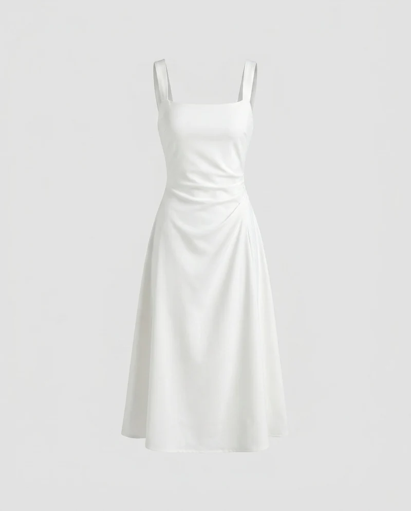 Damen Midi-Kleid mit schickem Quadrat-Ausschnitt und elegantem Schnitt