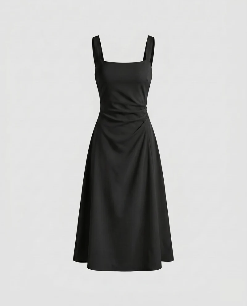 Damen Midi-Kleid mit schickem Quadrat-Ausschnitt und elegantem Schnitt