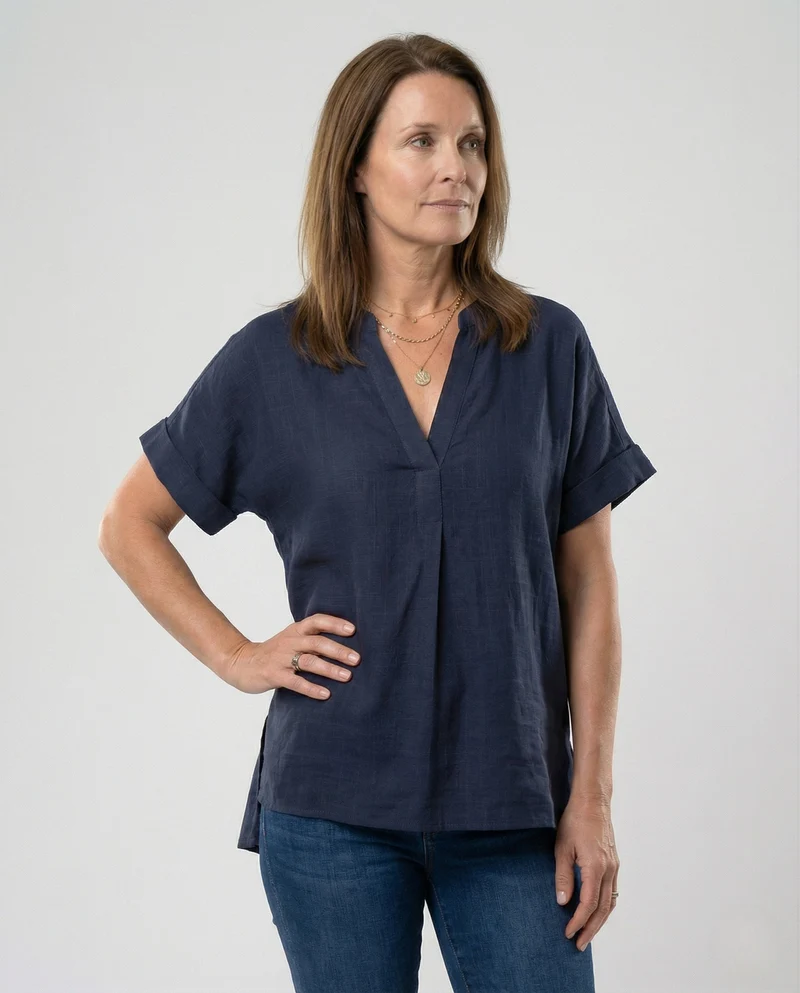 Damen Tunika Bluse V-Ausschnitt