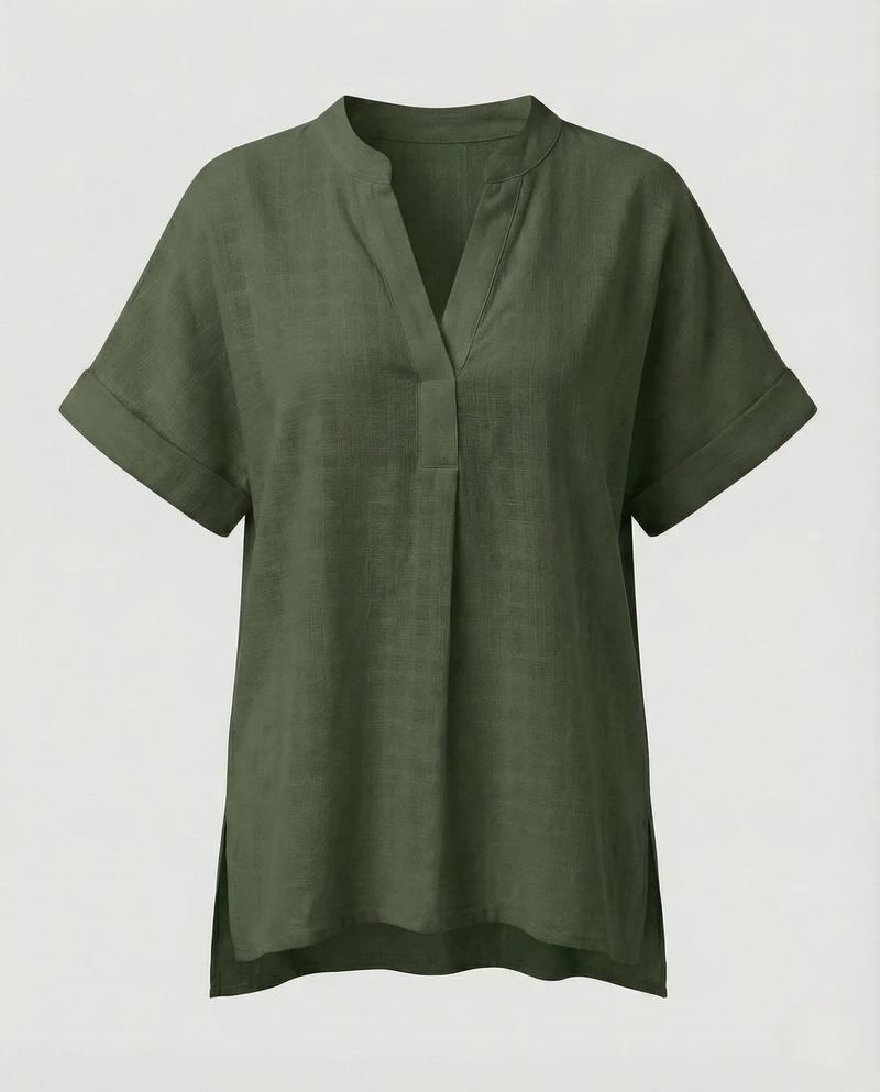 Damen Tunika Bluse V-Ausschnitt