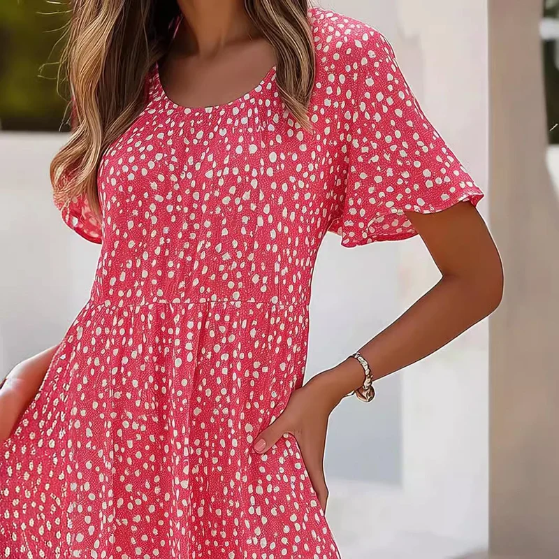 Damen lässiges Freizeitkleid mit fließendem Schnitt und Rüschensaum