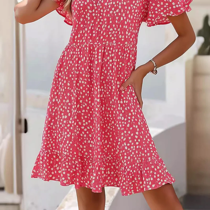 Damen lässiges Freizeitkleid mit fließendem Schnitt und Rüschensaum