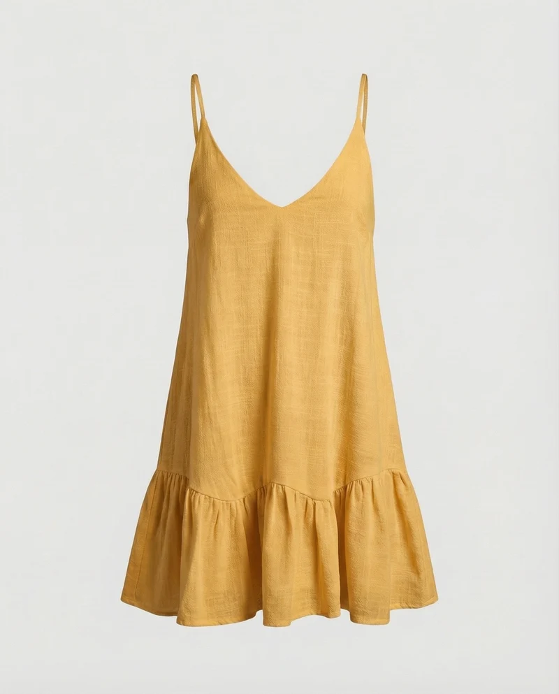 Damen luftiges Crinkle-Minikleid mit Volantstufe