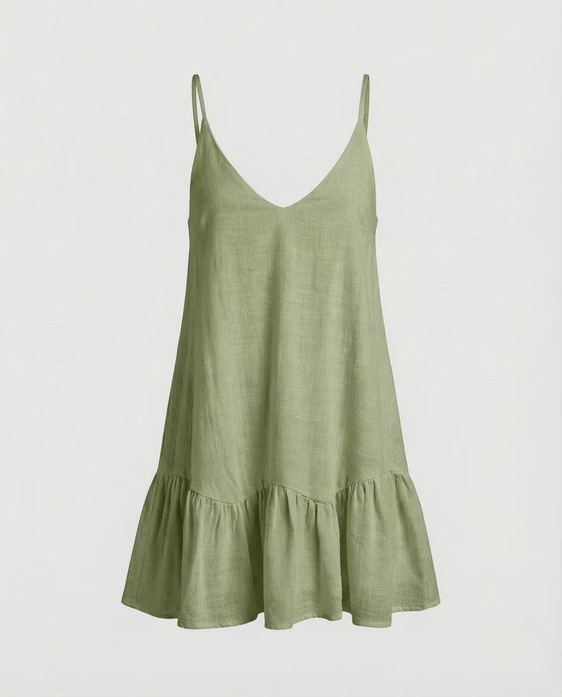 Damen luftiges Crinkle-Minikleid mit Volantstufe