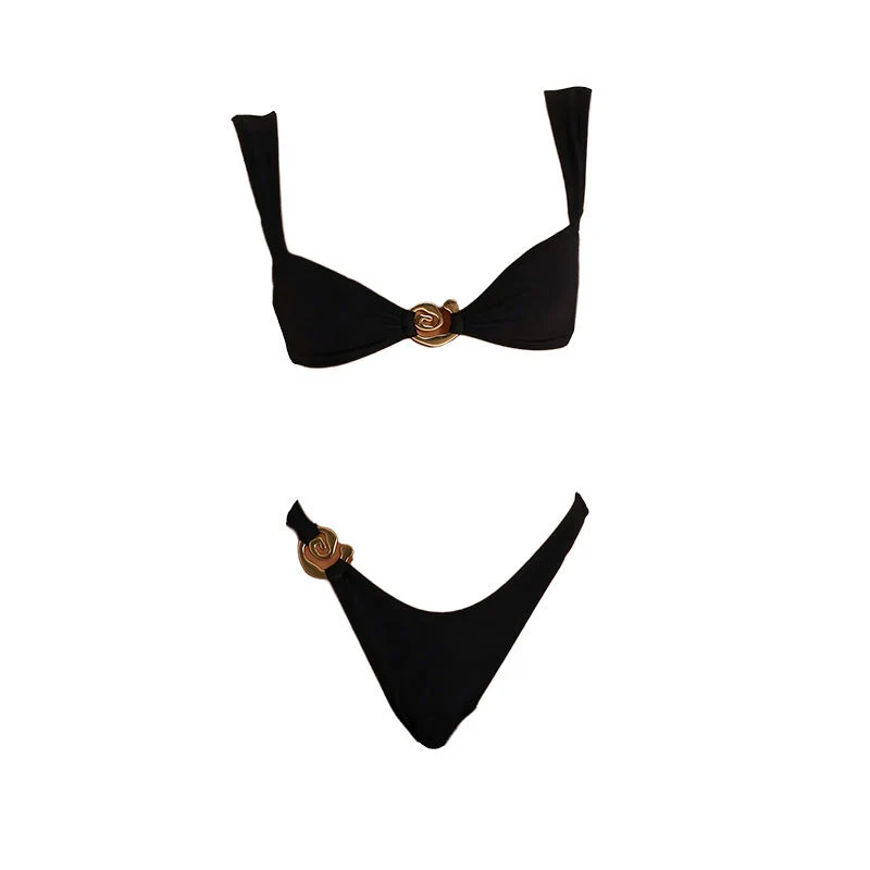 Damen Triangel-Bikini mit elegantem Goldakzent