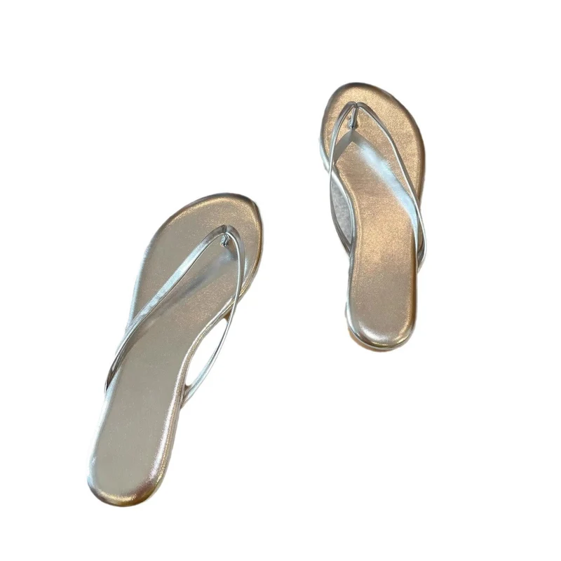 Damen Elegante Flip-Flops mit schimmerndem Riemen und komfortabler Sohle