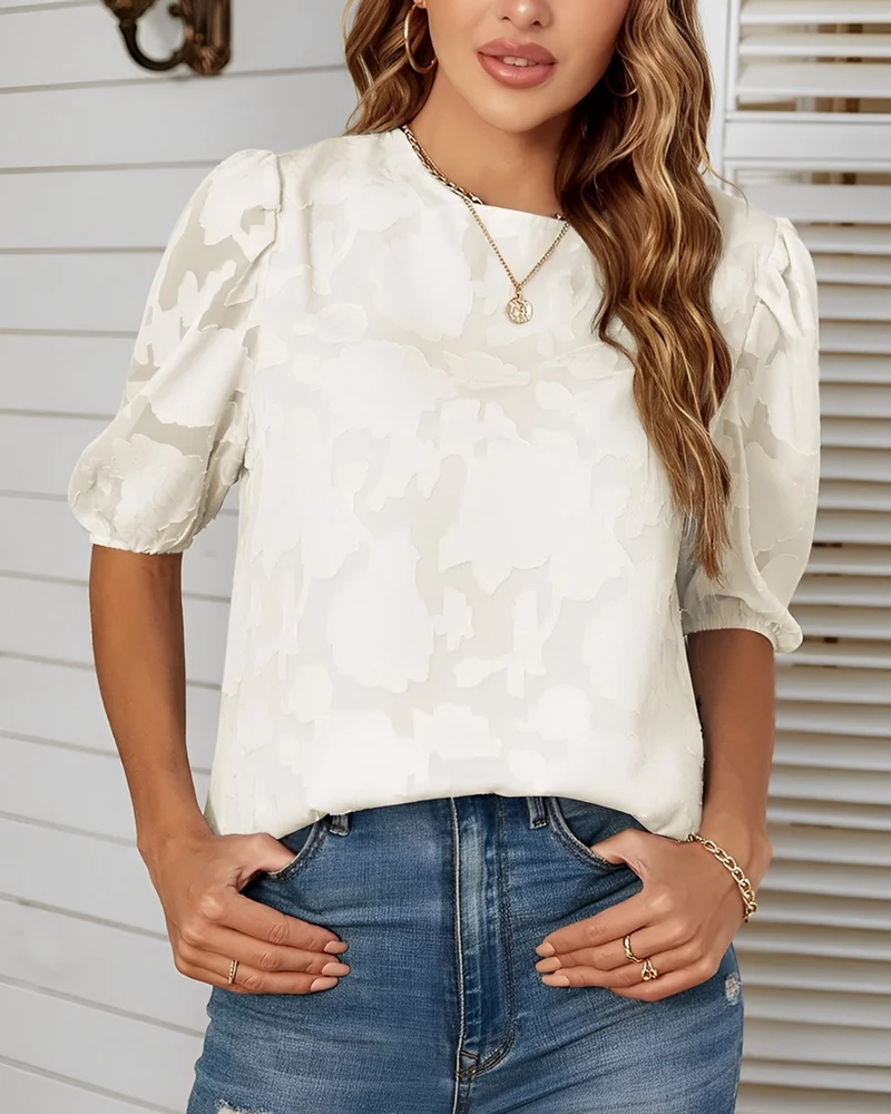 Elegante Damen Blumenbluse mit Puffärmeln