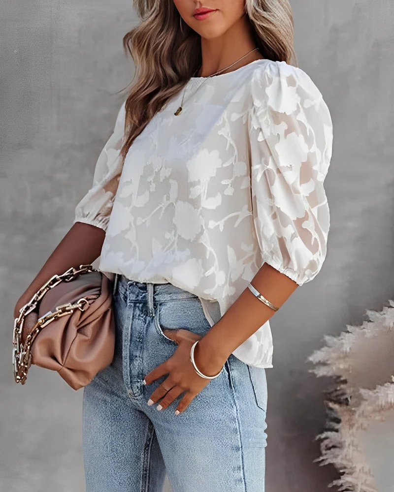 Elegante Damen Blumenbluse mit Puffärmeln