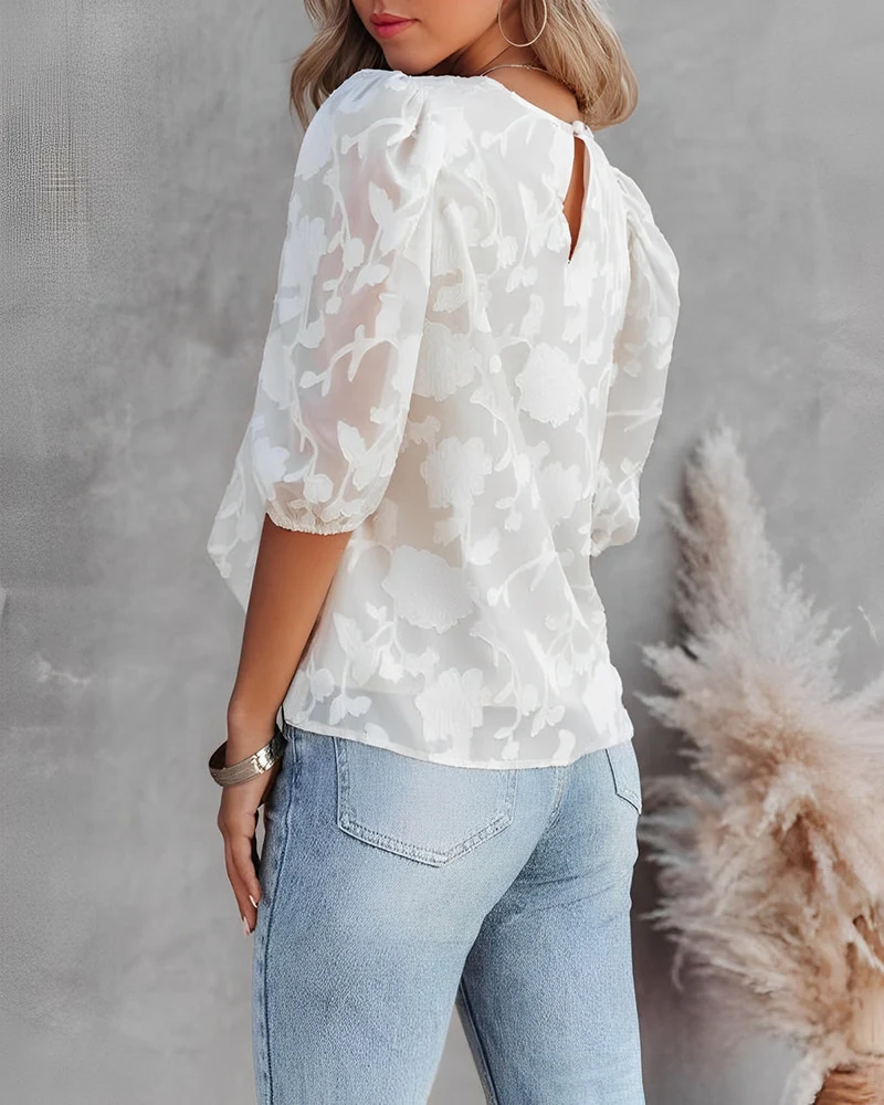 Elegante Damen Blumenbluse mit Puffärmeln