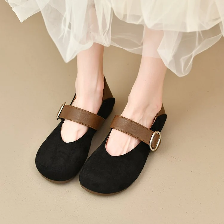 Damen bequeme Mary Jane Ballerinas mit dekorativem Riemen