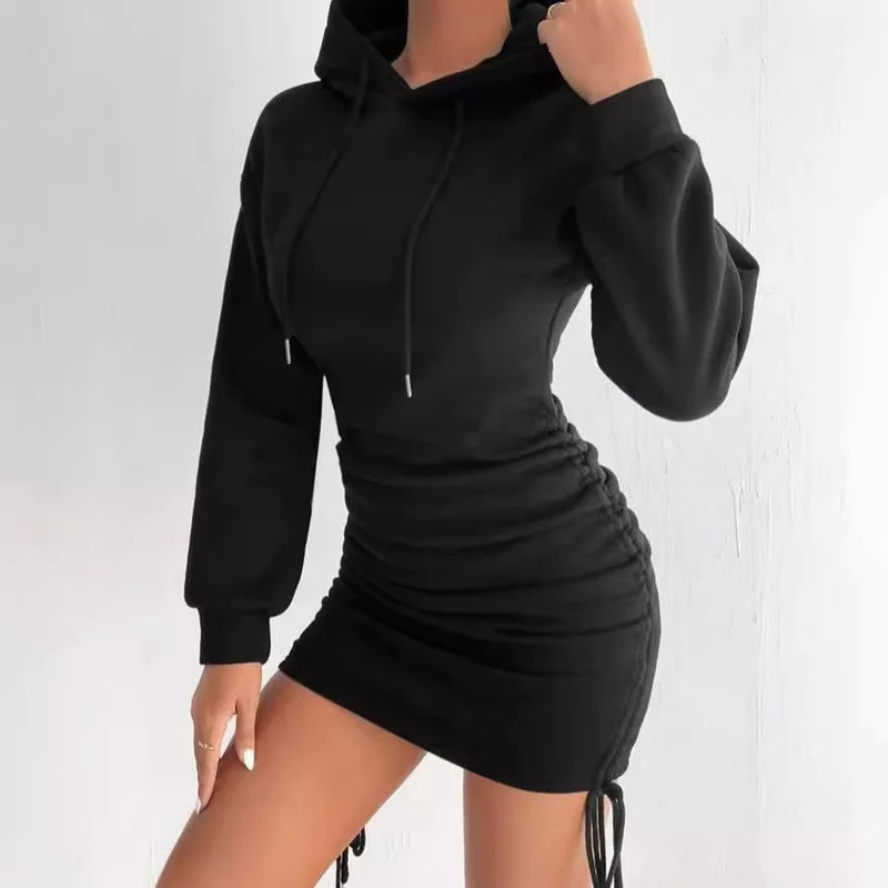 Damen Kapuzenkleid mit gerafftem Saum und bequemem Schnitt