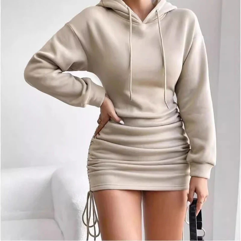Damen Kapuzenkleid mit gerafftem Saum und bequemem Schnitt