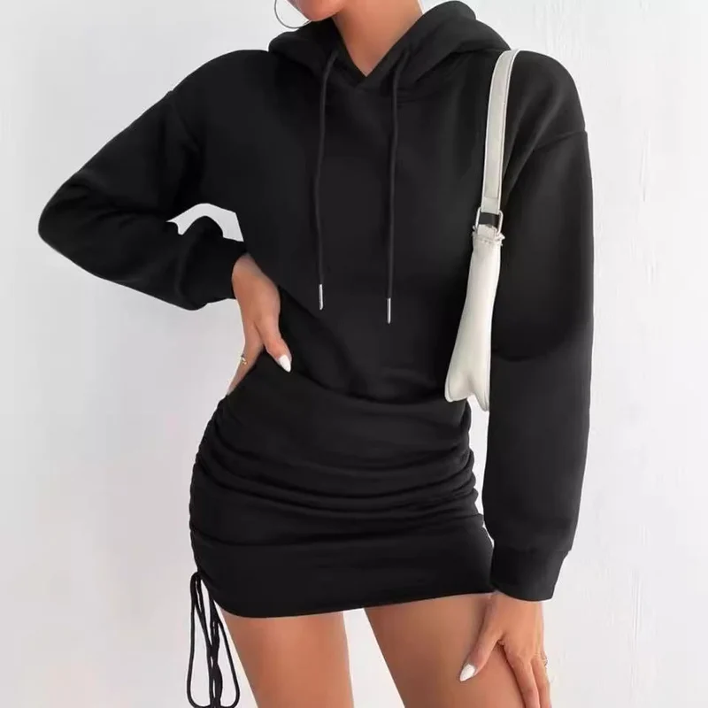 Damen Kapuzenkleid mit gerafftem Saum und bequemem Schnitt
