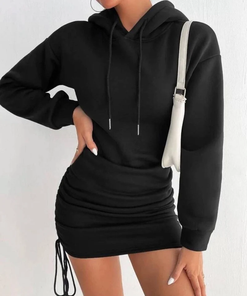 Damen Kapuzenkleid mit gerafftem Saum und bequemem Schnitt