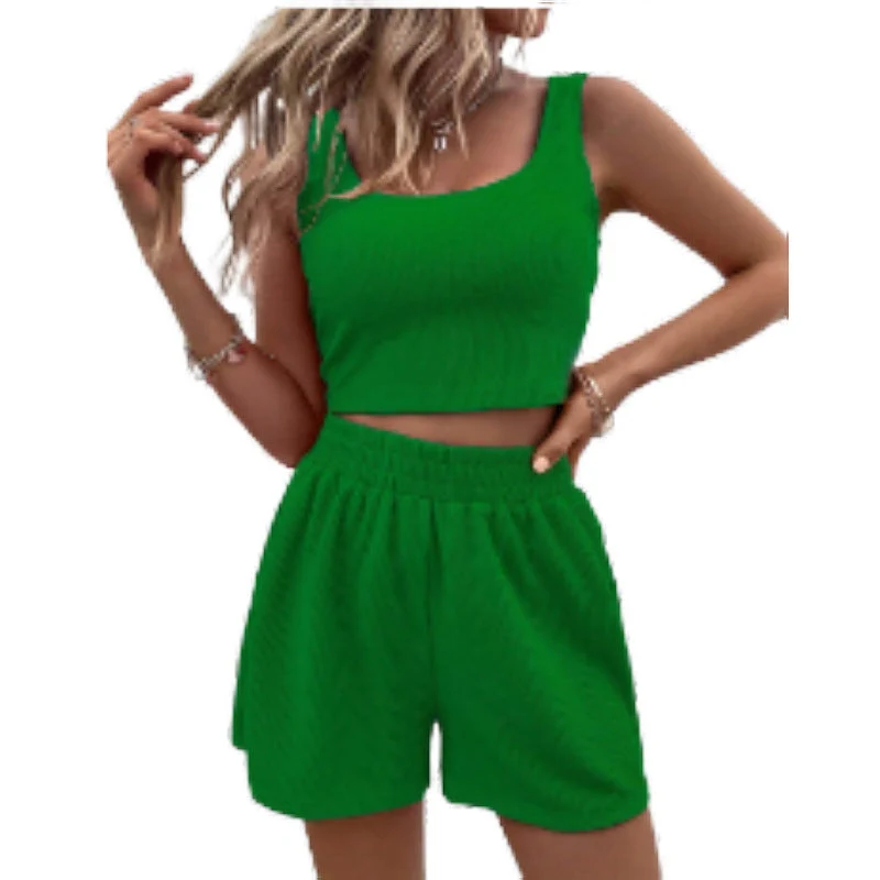 Damen modisches Crop-Top und Shorts Set mit elastischem Bund Nord Taschen