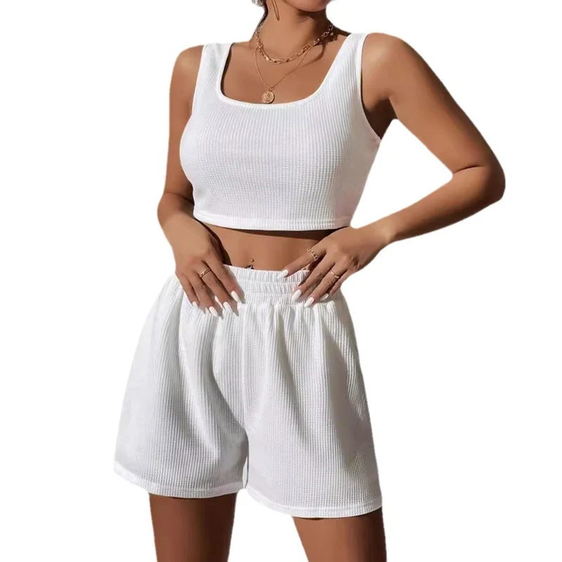 Damen modisches Crop-Top und Shorts Set mit elastischem Bund Nord Taschen
