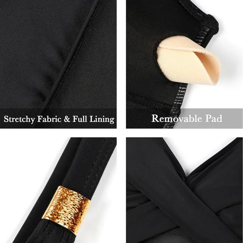 Damen Einteiler Badeanzug mit raffiniertem Mesh-Einsatz und elegantem Wickeldetail Nord Taschen