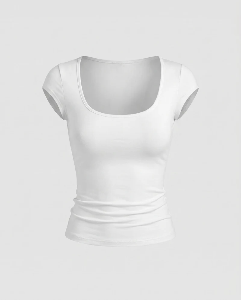 Damen figurbetontes T-Shirt mit elegantem Spitzensaum