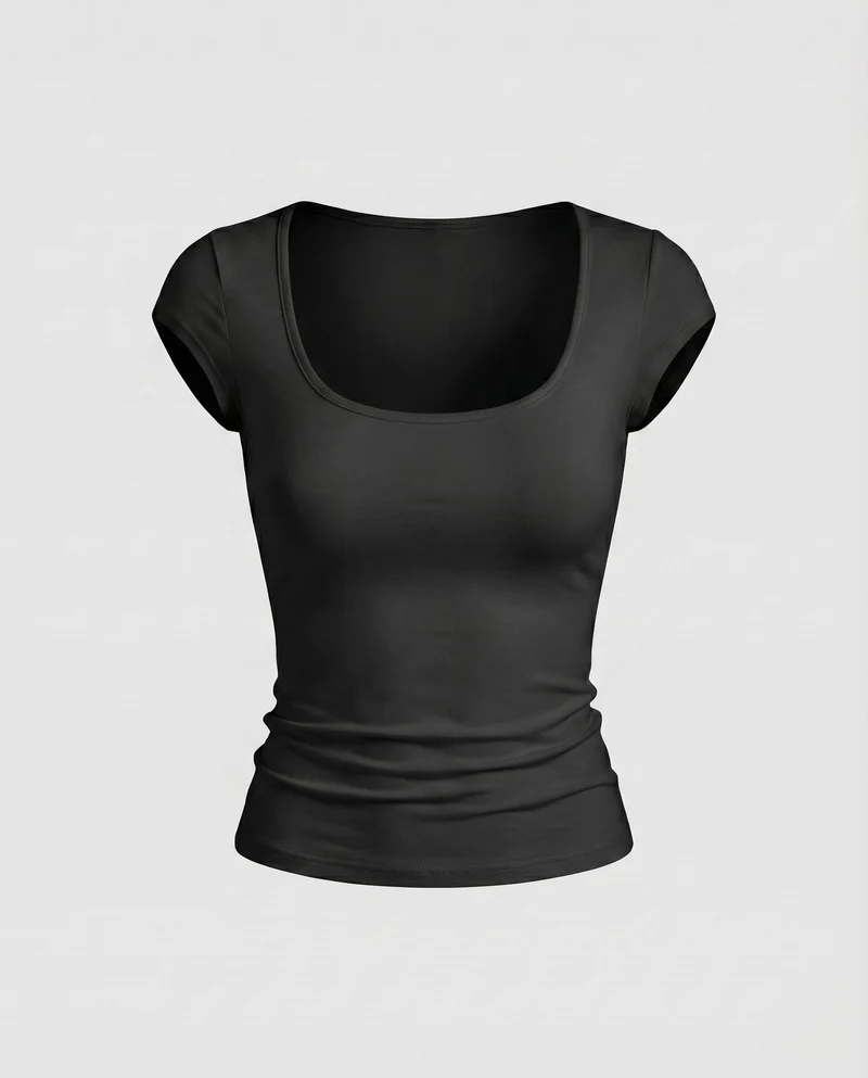 Damen figurbetontes T-Shirt mit elegantem Spitzensaum