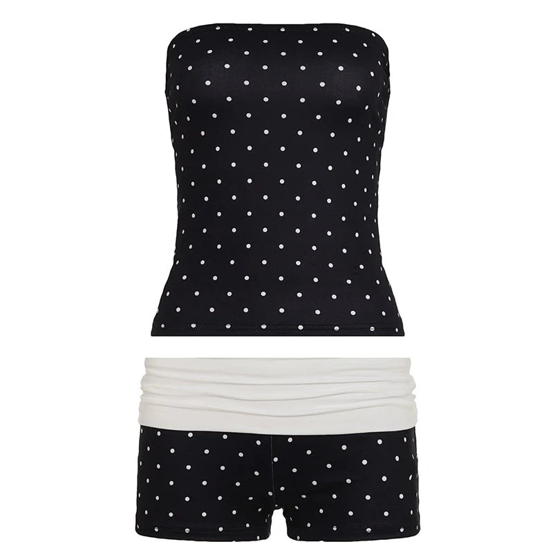 Damen Bandeau-Badeanzug mit Polka Dots und Shorts