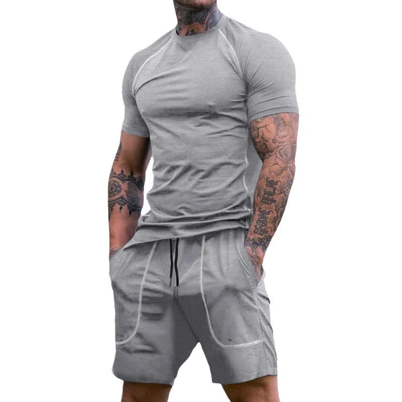 Herren nan eng anliegendes Freizeitset aus elastischem Jersey mit Kurzarmshirt und Kordelzugshorts